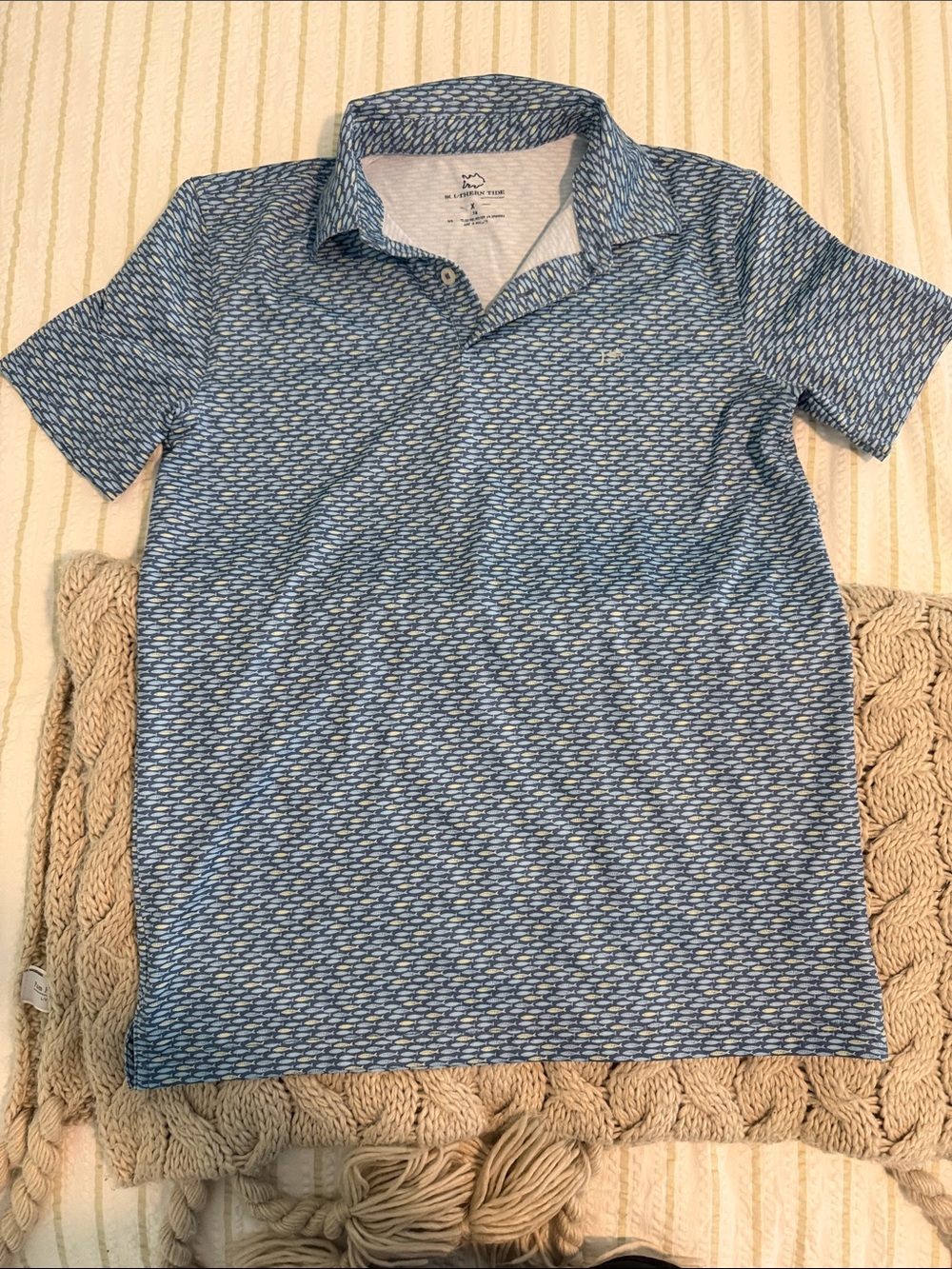 Southern Tide Blue Patterned Kids Polo